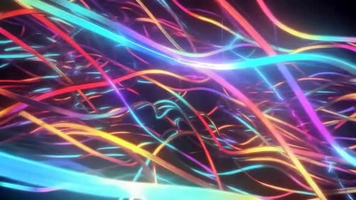 Colorful Neon Abstract Fiber Optic Ribbons Moving Through 3D