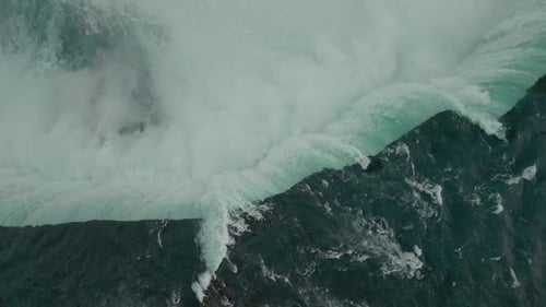 Top View Drone Shot of Niagara Falls in Overcast Skies