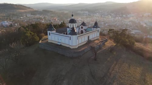 Aerial video above Chapel of The Guardian Angel Susice Czech Republic