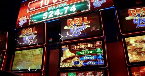 Batumi, Georgia - August 15 2023: Slider shot of modern casino slot machines