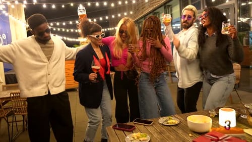 Friends Celebrate at an Outdoor Evening Party