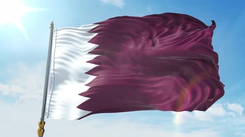 Realistic Qatar Flag Waving Animation on Sky Background