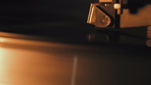 Record Spinning on Vintage Record Player Close Up
