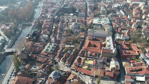 Aerial Footage of Sarajevo and National Library the Shot is Flying Over Vijecnica Library with a