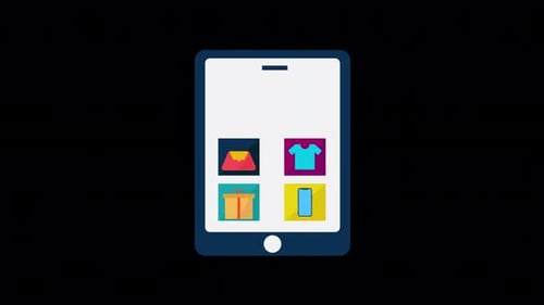 Animated Flat Design Mobile Shopping Icons Reveal
