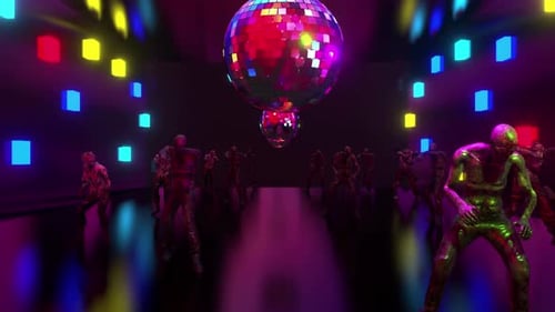 Neon Lit Disco Party with Dancing Zombies