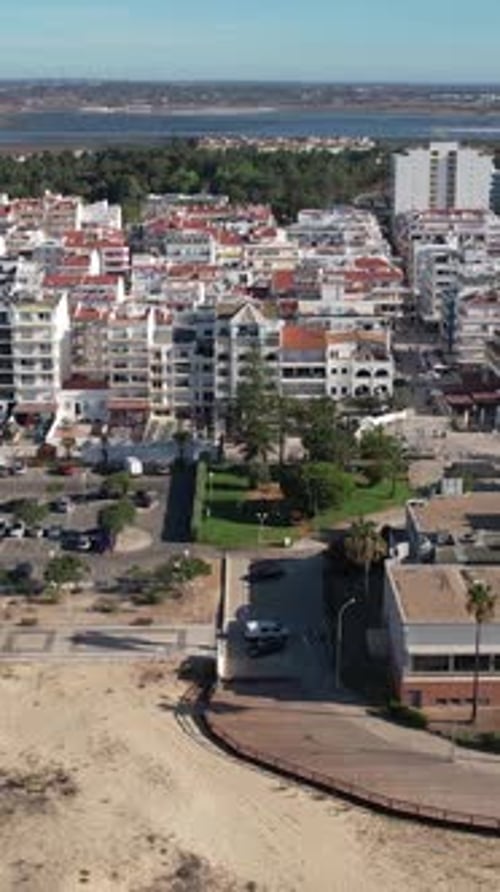 Vertical Video City and Beach of Monte Gordo. Algarve, Portugal