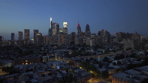 Aerial view of Downtown Philadelphia at night
