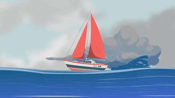 Animated Sailboat on Wavy Ocean with Cloudy Sky, Backgrounds Motion ...