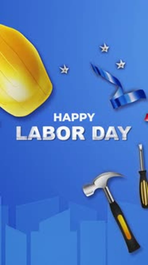Happy Labor Day Animated Greeting with Construction Tools