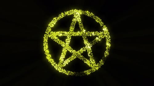 Pentagramm-Symbolanimation. Das berühmte spirituelle Pentagramm-Logo oder die Symbolanimation auf dunklem Hintergrund