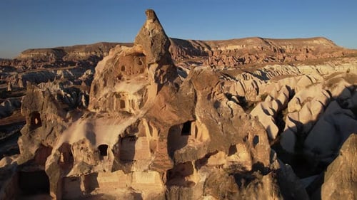Cappadocia, Turkey. Aerial View of Natural Rock Formation in Scenic Landscape on Sunny Morning