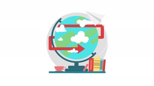 Animated Globe with Books and Paper Plane for Travel and Education