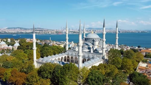Aerial drone view of Suleymaniye Mosque huge Ottoman imperial mosque in Istanbul