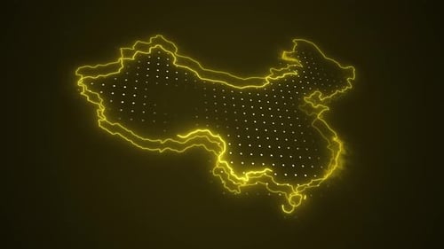Animated Neon Outline Map of China with Dotted Fill