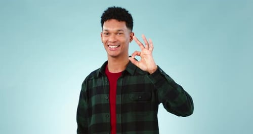 Young Adult Gives Okay Hand Gesture