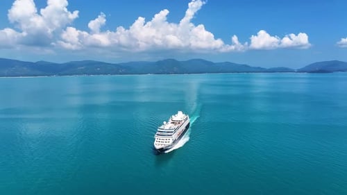 Cruise ship sailing across The Mediterranean sea - Aerial footage.