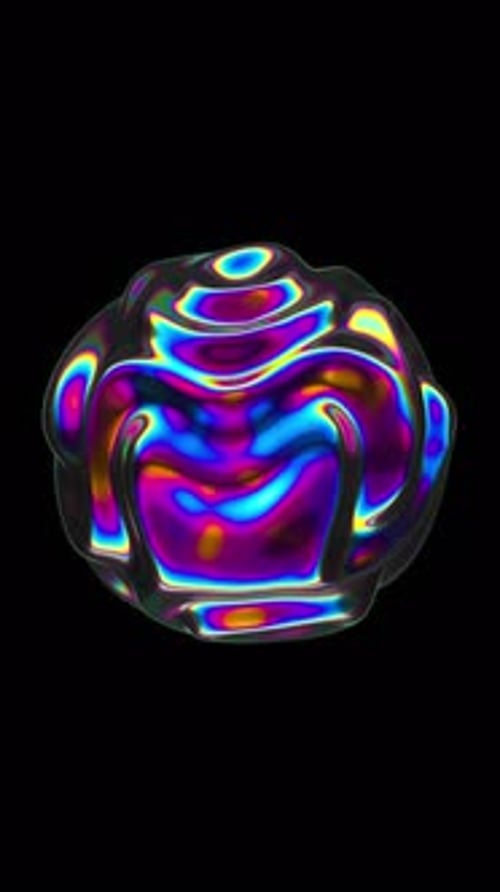 3D Abstract Iridescent Wavy Sphere Animation Vibrant Liquid Reflection Distorted Ball Neon