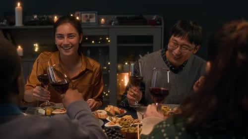 Friends Share a Toast with Wine at Dinner