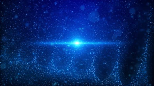 Hi-Tech Dark Cyber Space with Glittering Blue Particles and Optical Flare: Futuristic Background