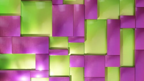 Purple and Green Rectangular Shapes of Different Sizes Move Subtly Creating an Abstract and Dynamic