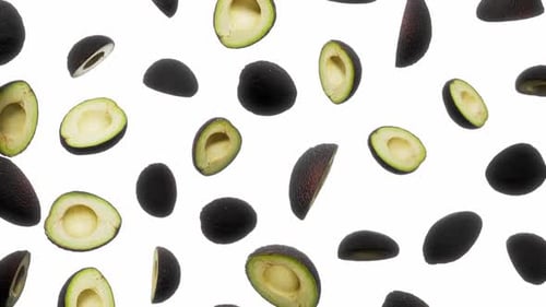 Fresh Avocados Falling and Rotating Seamless Loop Background