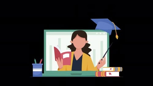Animated Online Teacher Education Concept with Flat Design