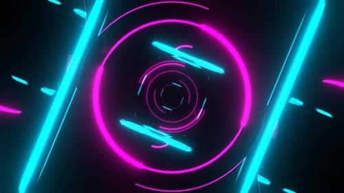Pink And Cyan Neon Cylindrical Mirror Tunnel Background Vj Loop In 4K