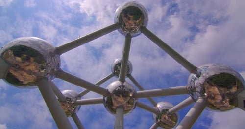 Establishing Shot of Atomium Landmark of Brussels Belgium The Most Visited Attraction in Brussels