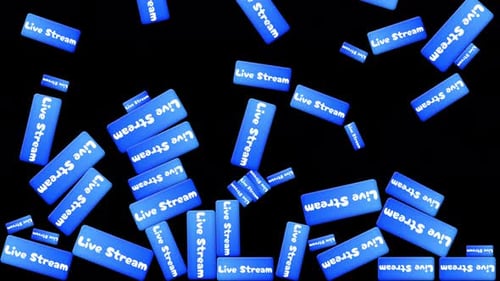 Live stream icons falling animation on transparent background. Icons filling screen for overlay.