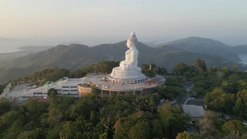 Aerial View of Big Buddha Statue at Sunset in Phuket Thailand