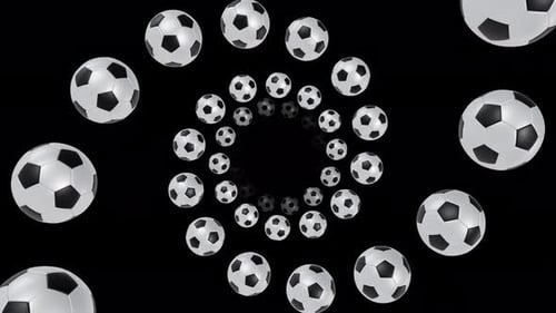 Spiral rotierender Fußballball-Tunnel, nahtloser Animationshintergrund