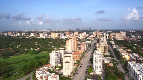 Aerial drone flyover of historic architecture in coral gables Florida USA