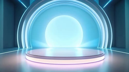 Futuristic Neon Stage Podium Reveal Presentation Background