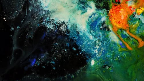 Vibrant abstract painting with swirling colors and dynamic textures captured up-close
