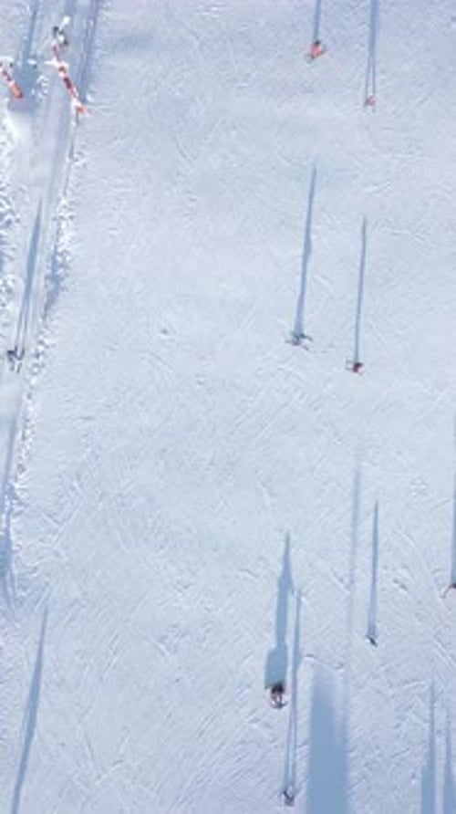 Skiers and Snowboarders Skiing on a Snow Slope with a Ski Lift at the Ski Resort