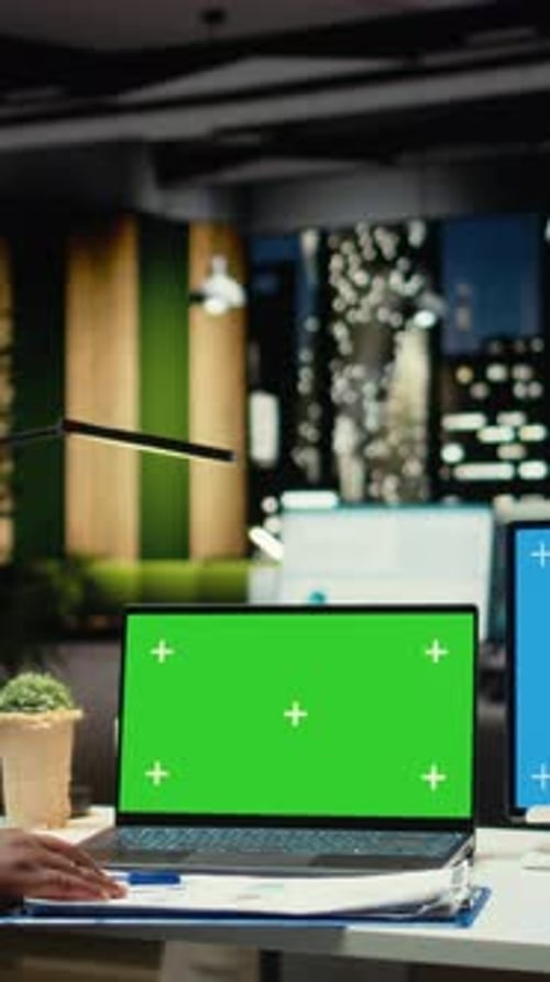 Vertical Video Green Screen and Vertical Blue Screen on Tablet and Laptop with Black CEO