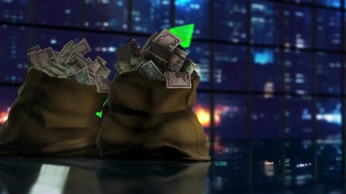 Money Bags Profit Growth Arrow Up Finance Loop 4K