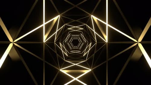 Light Yellow Neons Moves Along Hexagon Grate Tunnel Background Vj Loop In 4K