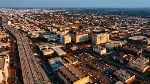 Varied panorama of modern vibrant Los Angeles, California, USA on sunny day.