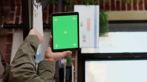 Tablet Green Screen in Office Setting