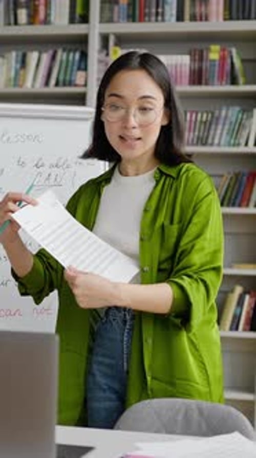 Enthusiastic Woman Teaching Online English Lesson From Home