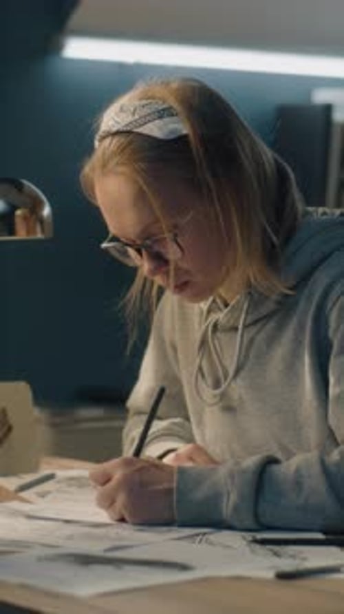 Artist Drawing Artwork on Desk at Home