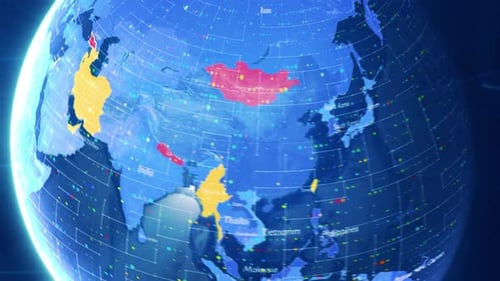 Rotating Digital Earth Globe with Highlighted Countries and Data