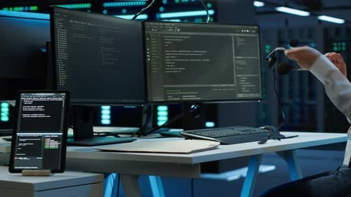 Server Hub Workers Carrying Out Operational Technical Interventions Close Up