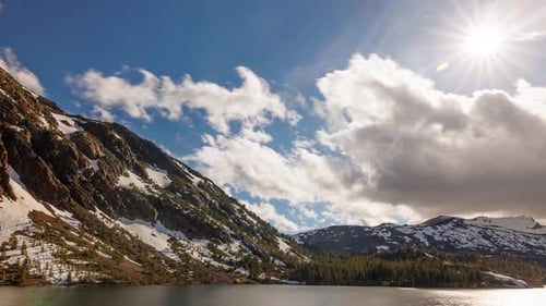 Zeitraffer der Wolken über einem Bergsee