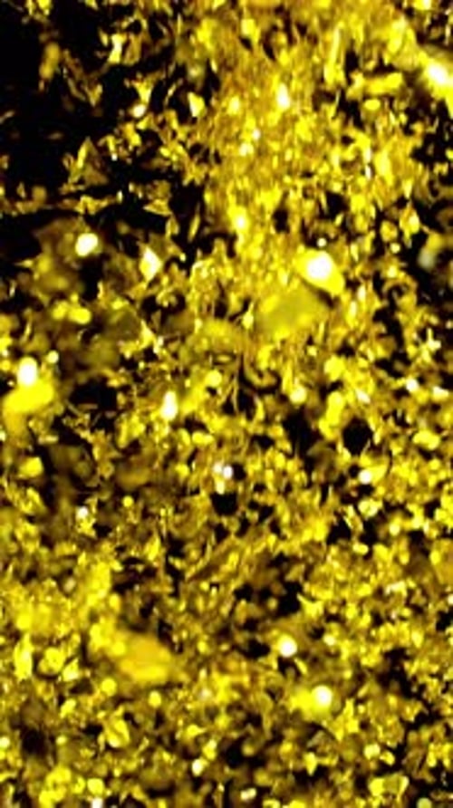 Golden Confetti Falling on Black Background Vertical Video