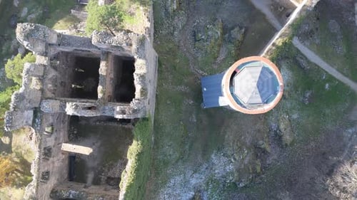 Aerial video above Helfenburk u Bavorova castle ruins aerial view in Czech Republic