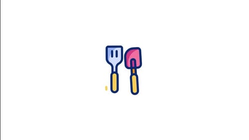 Animated Modern Cooking Utensils Icon with Spatula and Scraper