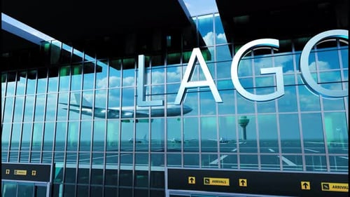 Airlane Landing at Lagos Arrival in the City with Reflection of Airport and Aircraft